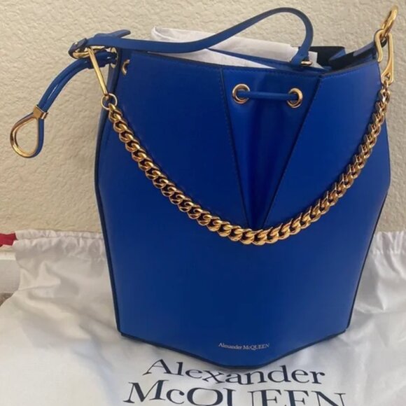 ALEXANDER MCQUEEN Blue Leather Bucket Bag LIKE NEW - Picture 4 of 11